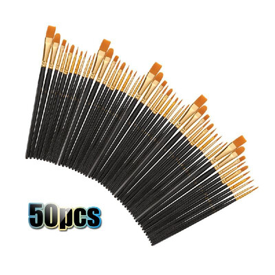 

50 PCS Nylon Hair Paint Brushes Set Artist Paintbrush Lot Multiple Mediums Brushes for Watercolor Gouache Oil Painting Great Art D