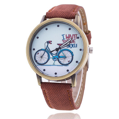 

National style bronze watch male retro bicycle watch PU belt mens watch