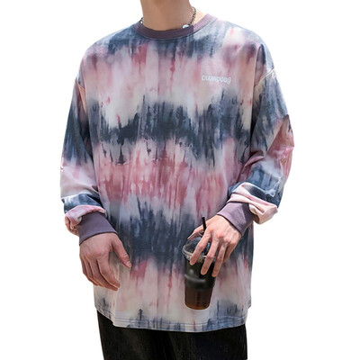 

Gradient Print Fashion T Shirt Women Simple Spring Long Sleeve Tshirt Cute Autumn Loose Round Collar Tee Tops Couple T-shirt