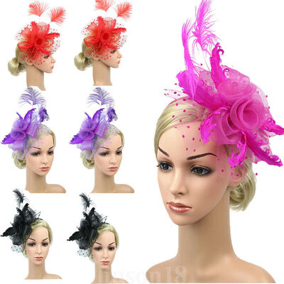 

Womens Fascinator Hat Flower Mesh Ribbons Feathers Headband Cocktail Tea Party