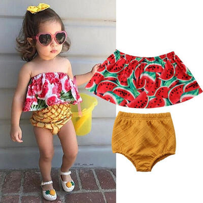 

Cute Newborn Baby Girl Watermelon Tops High Waist Shorts 2PCS Outfits Summer Clothes Set