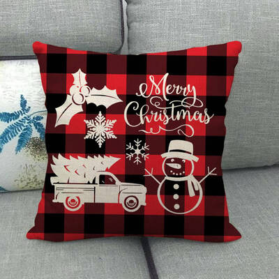 

2020 New Christmas 18 X 18 Inch Pillowcase Cotton Linen Throw Cushion Cover Deer Red Plaid Cover Case