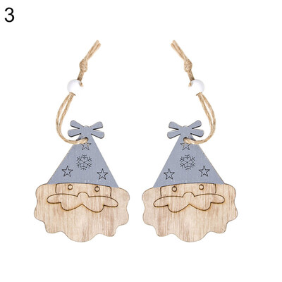 

2Pcs Wooden Christmas Santa Deer Elk Ornament Xmas Tree Pendant Party Decor