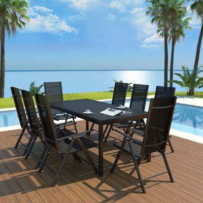 

9 Piece Outdoor Dining Set Aluminium&WPC Black