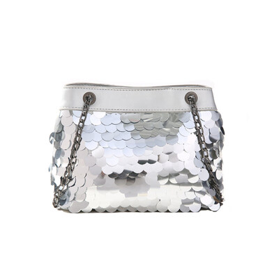 

Fashion Big Sequins Faux Leather Chain Strap Women Casual Banquet Crossbody Bag