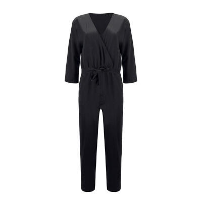 

Fashion Women Casual V Neck Pockets 34 Sleeve Romper Jumpsuits with Belt