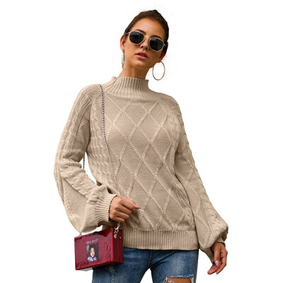 

Women Autumn Fashion Concise Casual All-match Solid Color Loose Elegant Lantern Sleeve Sweater