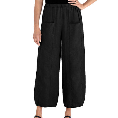 

Women Casual Loose Pants Elasticated Waist Wide-legged Straight Trousers Pockets