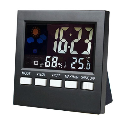 

LCD Clock Thermometer Indoor Clock Alarm Humidity Monitor Electronic Digital Display Calendar Black