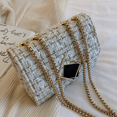

2019 stylish Hong Kong style shoulder small square bag summer new slung tweed chain temperament messenger bag