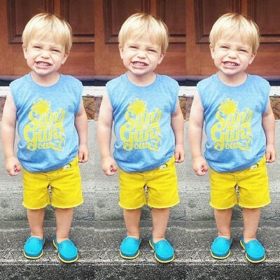 

2017 Cute Toddler Newborn Boy Kids Summer Print Outfits Vest top Casual Clothes