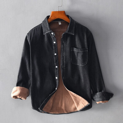 

Mens Denim plus down shirt mens autumn&winter bottoming denim casual coat