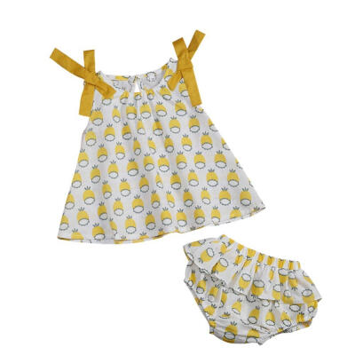 

Baby Sets Girls Cotton Yellow Small Carrot Printed Top Big PP Shorts Baby Summer Sleeveless Casual Clothes