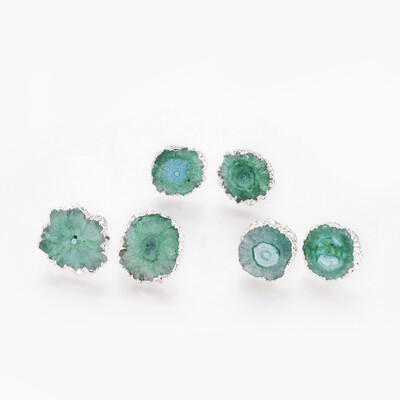 

Natural Dyed Quartz Stud Earrings with Stainless Steel Findings Flat Round Silver SeaGreen 1422x1422x56mm Pin 07mm