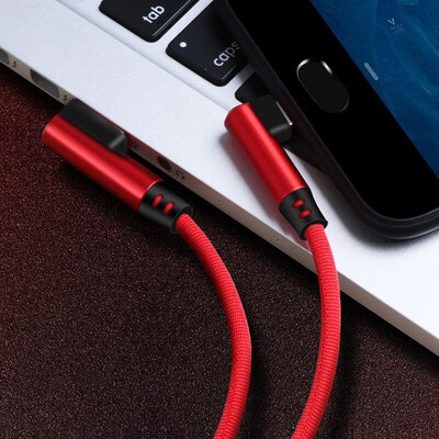 

90 Degree Data Cable L Shape Double Elbow Game Fast Charging Cable Fabric Nylon Braid Cable for iPhone Type C Android