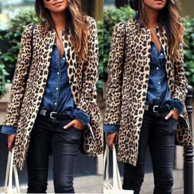 

Roseonmyhand Women Leopard Sexy Winter Warm New Wind Coat Cardigan Leopard Print Long Coat