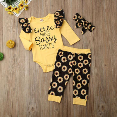 

US Stock Newborn Baby Girls Romper Jumpsuit Pants Headband Autumn Winter Clothes