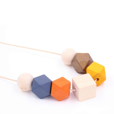 

1pc Wax String Mix Color Square Round Wood Necklace Hand Painted Chunky Beads Jewellry