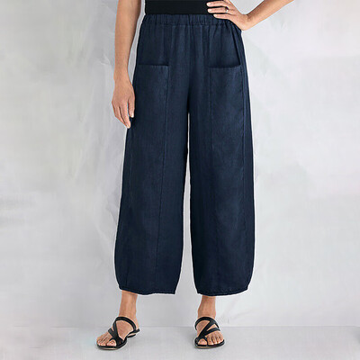 

Tailored Fashion Women Casual Solid Pockets Cotton Long Wide Legs Loose Pants Trousers
