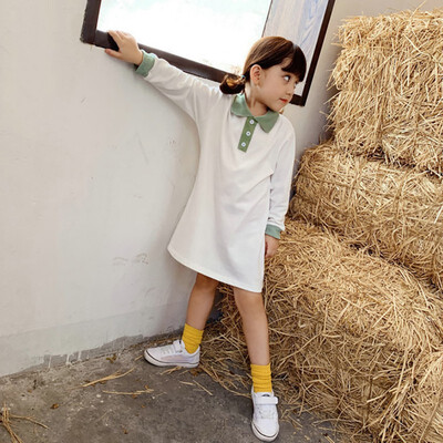 

Baby Girls Dresses 1-7T New Autumn Lapel Princess Casual Solid Color Sweet Toddler Girl Clothes Long Sleeve Dress