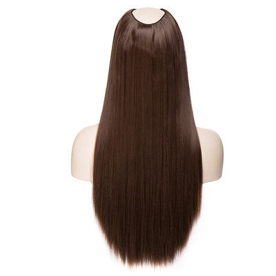

U Shape Part Half Head Wig Clip In Hair Extension Full Head One Piece Invisible 7 clips With Wig Net Synthetic Straight Curly