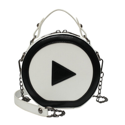 

2019 new round solid color ladies Messenger bag designer start button round large capacity shoulder bag pu portable chain bag