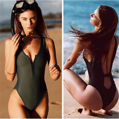 

Women&39s Zipper One Piece Swimwear Bandage Bikini Monokini Beach Swimsuit Bathing