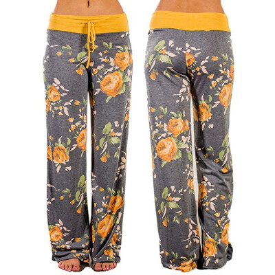 

Tailored Womens Comfy Stretch Floral Print Drawstring Palazzo Wide Leg Lounge Pants