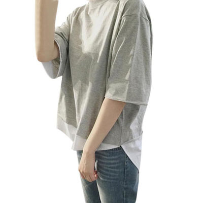 

Women Casual Half Sleeve Loose T-Shirts Solid Plus Size Fake Two Piece O Neck Tee Tops High Quality