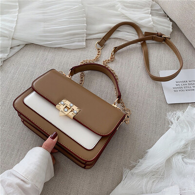 

2019 color contrast bag new simple retro small square bag foreign style shoulder fashion chic casual messenger bag