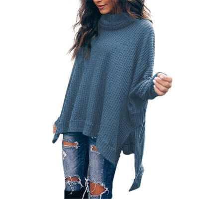 

Women Long Sleeve Irregular High Collar Solid Fashion Autumn Sweater Tops