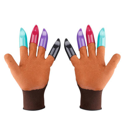 

1pair Garden PU Digging Gloves with 8 ABS Plastic Fingertips Sharp Claws