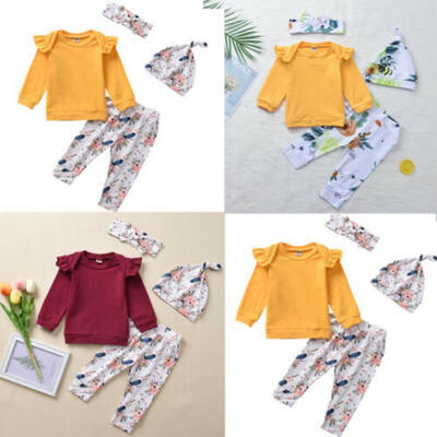 

Newborn Infant Baby Kids Girl Long Sleeve Tops T-ShirtPants Outfit 4PCS Clothes