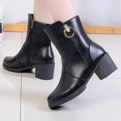 

Rose Women Warm Shoes Ladies Rough With Wedges High Heel Ankle Boot Zipper Boot