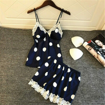 

Sexy Womens Satin Lace Pajamas Set Tank TopShorts Lingerie Sleepwear Nightwear