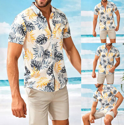 

Tailored Mens Summer Fashion Stand Collar Strip Print Short Sleeve Shirt Top