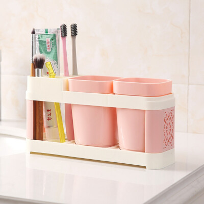 

Home Toothbrush Holder Stand Set Shelf Bathroom Toothpaste Storage Rack Couple