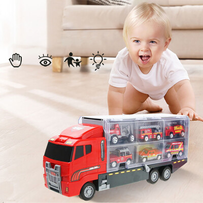 

Tailored Carrier Truck Toy Car Transporter Includes 6 Metal Cars Toy for Boys Great Gift