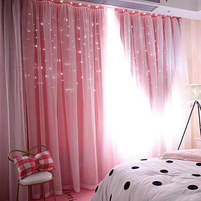 

Siaonvr Starry Sky Sheer Curtain Tulle Window Treatment Voile Drape Valance Double-deck