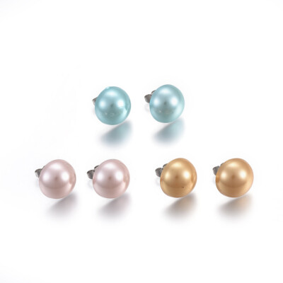 

Shell Pearl Stud Earrings with 304 Stainless Steel Findings Half Round Mixed Color 21x16mm Pin 08mm 6pairscard