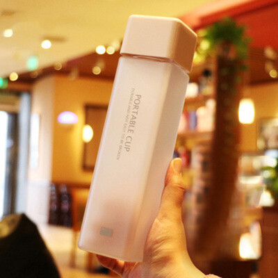 

Siaonvr Portable Square Bottle Fruit Juice Leak-proof Travel Bottle Wood Grain Lid Cover