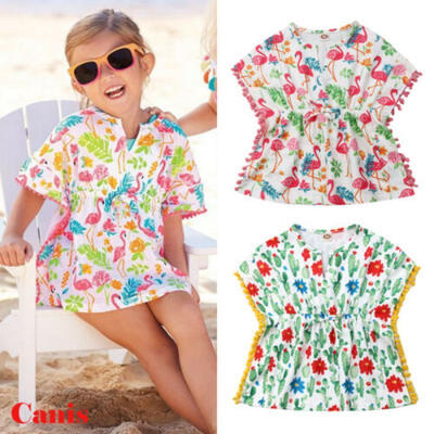 

Kids Baby Girls Dress Beach Sundress Flower Cotton&Linen Dresses Bikini Cover
