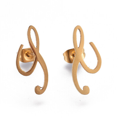 

304 Stainless Steel Stud Earrings Golden 15x10x1mm Pin 08mm