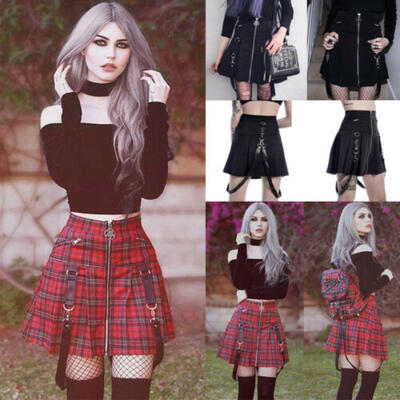 

Ladies Girls Pleated Skirt Summer School High Waist Skirt Short Mini Plaid Dress
