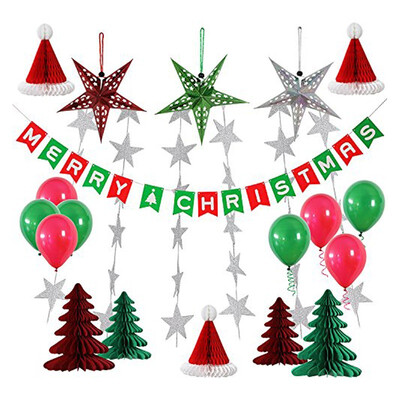 

Christmas Party Paper decorations for Party Indoor&Outdoor Honeycomb hat balloon Festival Banner