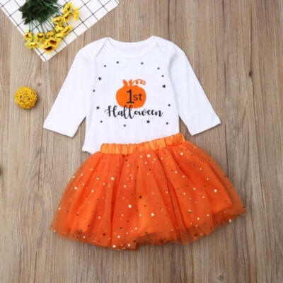 

My 1st Halloween Newborn Baby Girls Long Sleeve RomperTulle Skirt Clothes Set