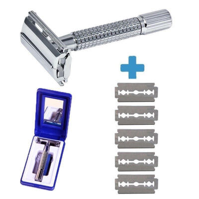 

Men&acutes Traditional Classic Double Edge Chrome Shaving Safety Razor&5 Blades New