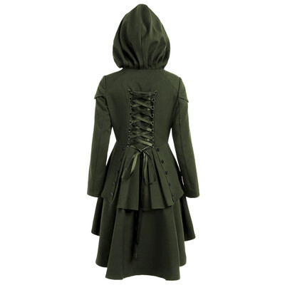 

Plus Size Lace Up High Low Hooded Coat