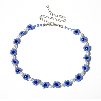 

Blue Flower beads Bohemian Short Collar Chokers Necklaces For Women Personalized Bijou Ethnic Acrylic Beads Statement Necklace