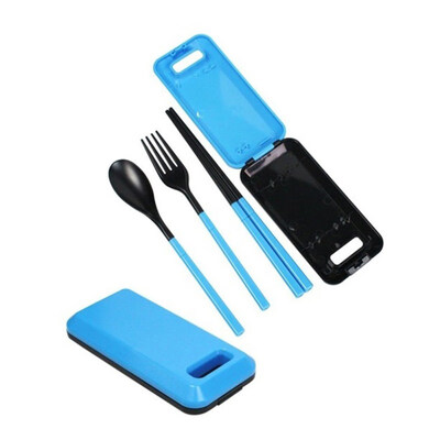 

3PcsSet Plastic Chopsticks Fork Spoon Storage Case Folding Portable Tableware